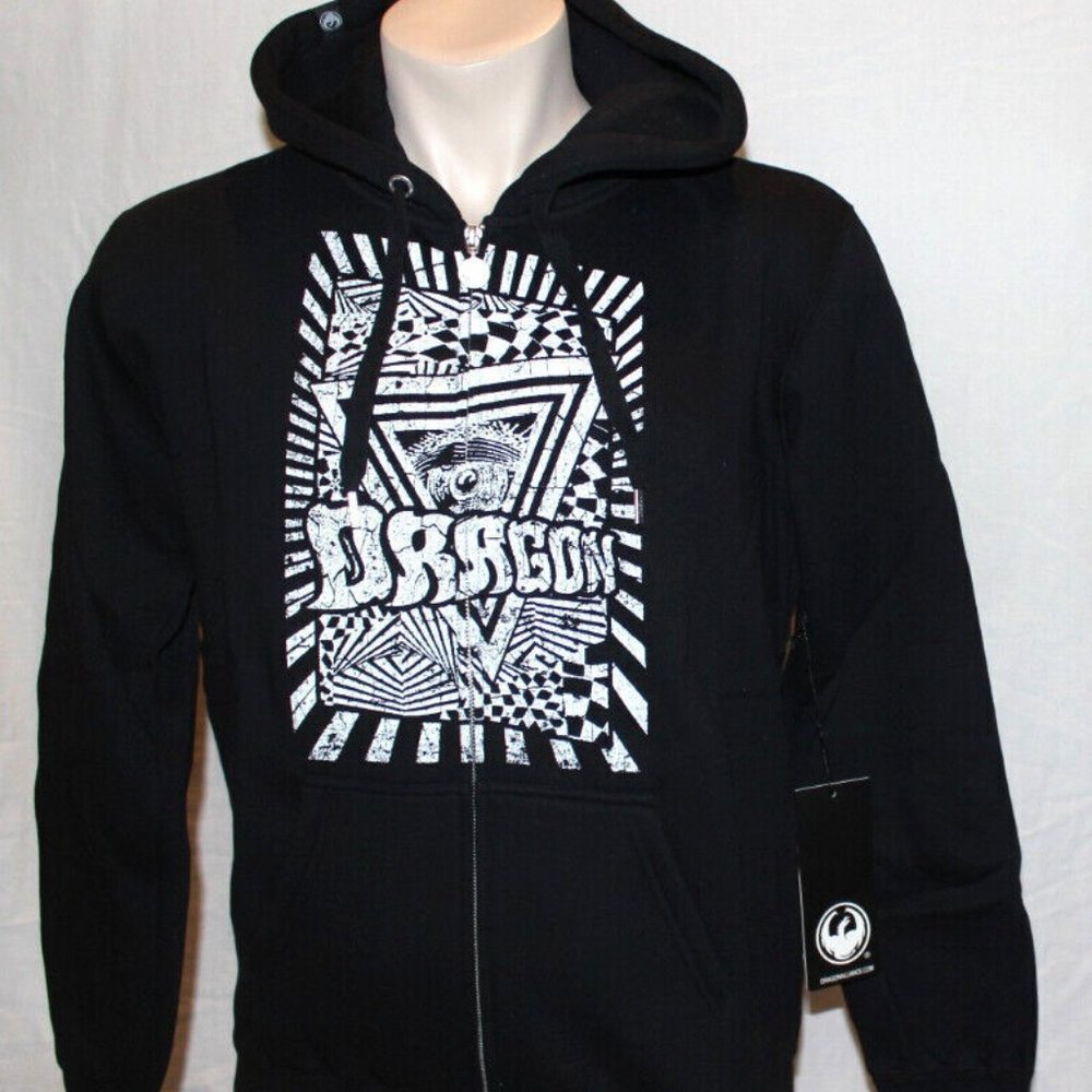 New Men's Dragon Alliance Jacket Hoodie Black Full Front Zip Medium